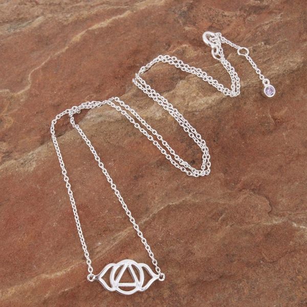 Alternate image for Sterling Silver Pendant Necklace with Purple Cubic Zirconia Purple Third Eye