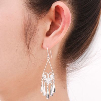 Alternate image for Handmade Sterling Silver Filigree Chandelier Earrings Diamond Fountains