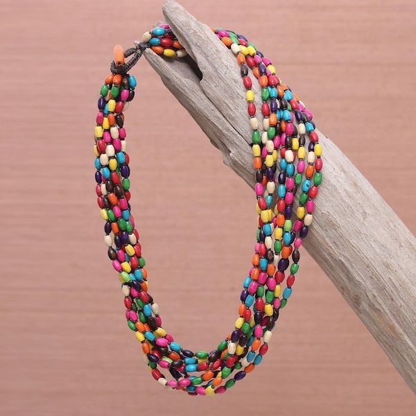 Alternate image for Multicolor Necklace Beaded Jewelry Knotted by Hand Songkran Belle