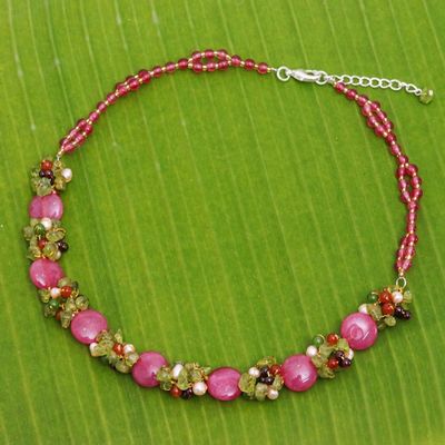 Alternate image for Beaded Quartz Multigem Necklace from Thailand Peony Romance