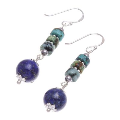 Alternate image for Handmade Lapis Lazuli and Hematite Dangle Earrings Earth Orbit