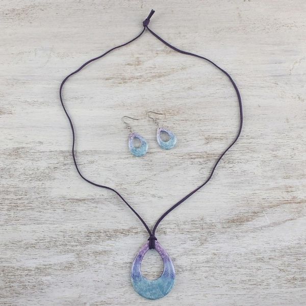 Alternate image for Swirl and Feather Ceramic Necklace and Earrings Jewelry Set Feather Beauty