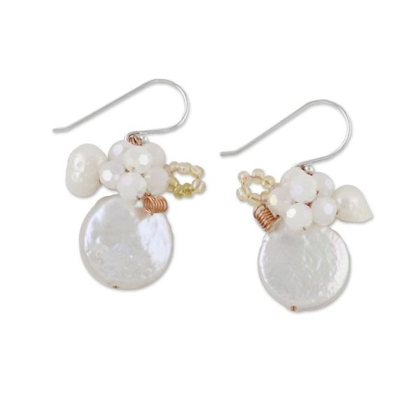 Alternate image for Cultured Pearl and Glass Dangle Earrings from Thailand Night Glamour in White