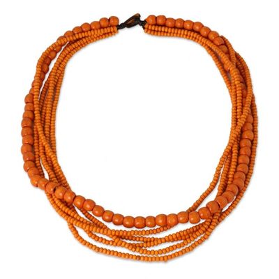 Alternate image for Orange Wood Bead Necklace Hand Crafted in Thailand Solar Dance