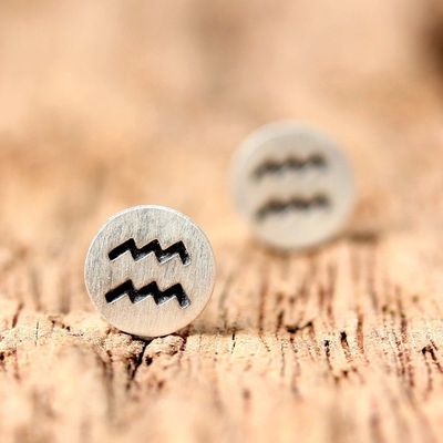 Alternate image for Sterling Silver Aquarius Stud Earrings from Thailand Satin Aquarius