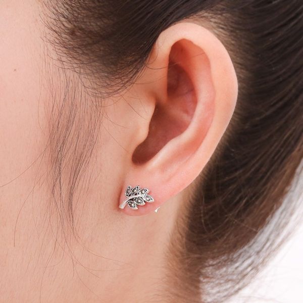 Alternate image for Leaf Stud Earrings Crafted of Sterling Silver and Marcasite Petite Leaves
