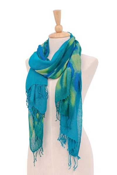 Alternate image for Hand-Woven Batik Silk Scarves in Teal Pair Teal Sea