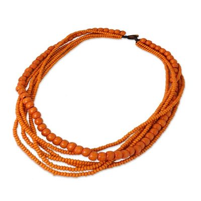 Alternate image for Orange Wood Bead Necklace Hand Crafted in Thailand Solar Dance