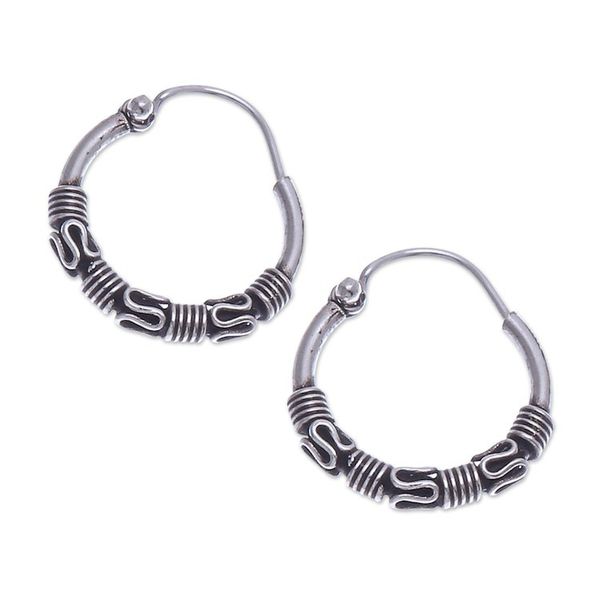 Alternate image for Traditional Thai Sterling Silver Hoop Earrings Set of 3 Traditional Thailand