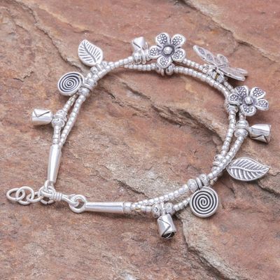 Alternate image for Karen Silver Double Strand Beaded Dragonfly Charm Bracelet Butterfly Meadow