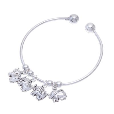 Alternate image for Sterling Silver Bracelet with Four Elephant Charms Four Elephants