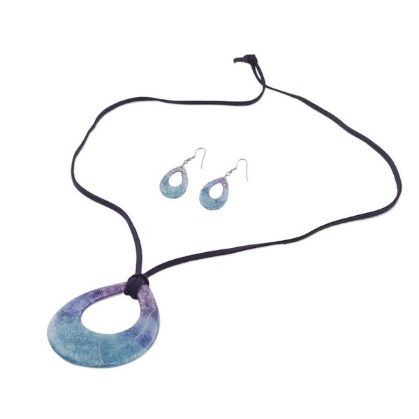 Alternate image for Swirl and Feather Ceramic Necklace and Earrings Jewelry Set Feather Beauty