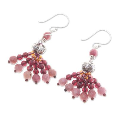 Alternate image for Hill Tribe Garnet and Rhodonite Beaded Dangle Earrings Pink Grandeur