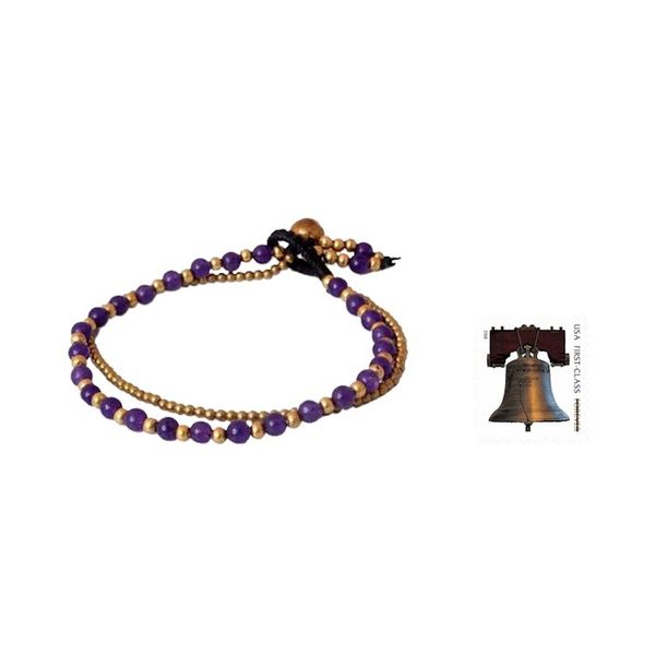 Alternate image for Amethyst and Brass Beaded Bracelet Dazzling Harmony