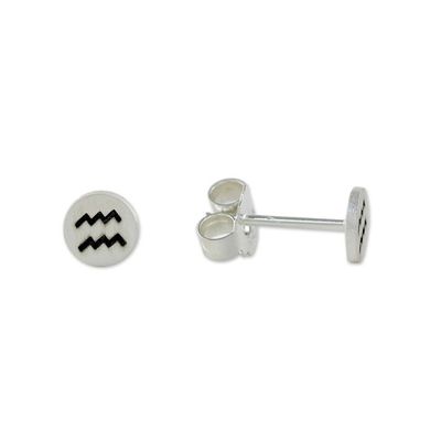 Alternate image for Sterling Silver Aquarius Stud Earrings from Thailand Satin Aquarius
