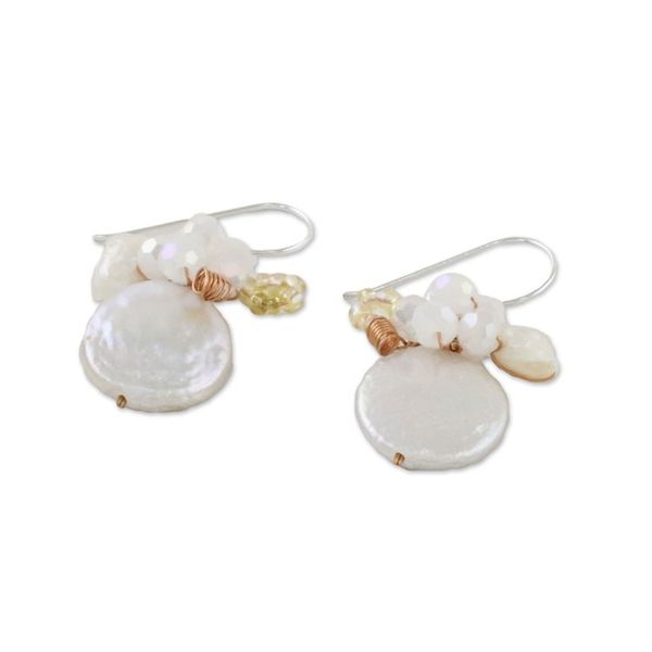 Alternate image for Cultured Pearl and Glass Dangle Earrings from Thailand Night Glamour in White