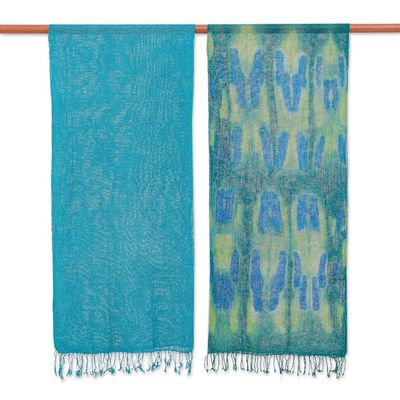 Alternate image for Hand-Woven Batik Silk Scarves in Teal Pair Teal Sea