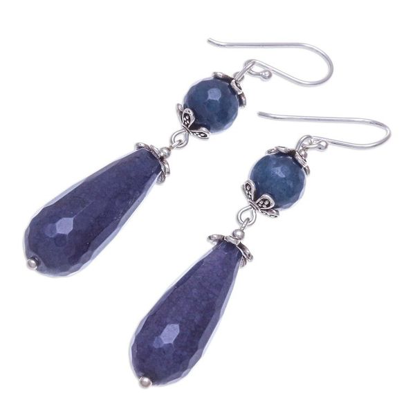 Alternate image for Hand Threaded Blue Agate Dangle Earrings from Thailand Midnight Rain