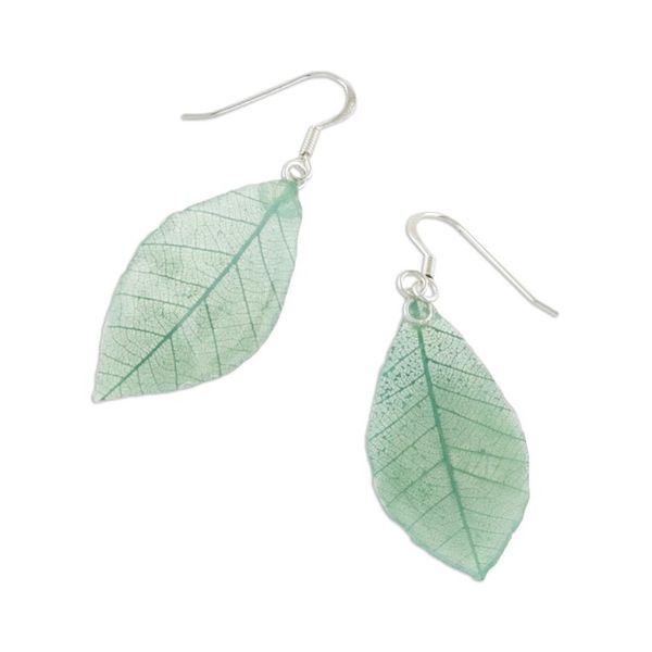 Alternate image for Natural Leaf Dangle Earrings in Jade from Thailand Stunning Nature in Jade