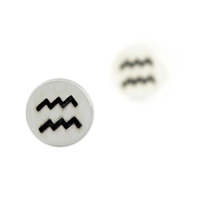 Alternate image for Sterling Silver Aquarius Stud Earrings from Thailand Satin Aquarius