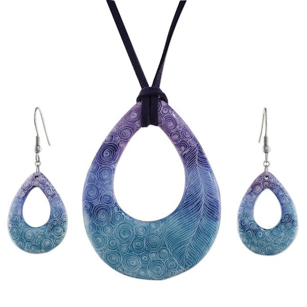 Alternate image for Swirl and Feather Ceramic Necklace and Earrings Jewelry Set Feather Beauty