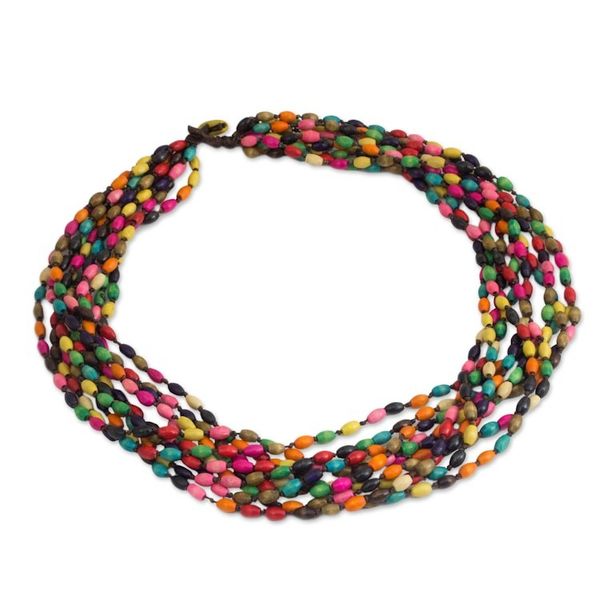 Alternate image for Multicolor Necklace Beaded Jewelry Knotted by Hand Songkran Belle