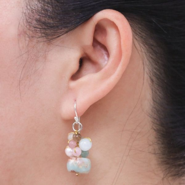 Alternate image for Jasper Cultured Pearl and Quartz Beaded and Hooked Earrings Cave Treasures