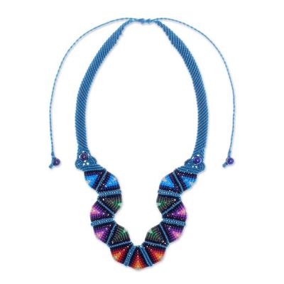Alternate image for Thai Hand Threaded Macrame Lapis Lazuli Beaded Necklace Boho Morning in Blue