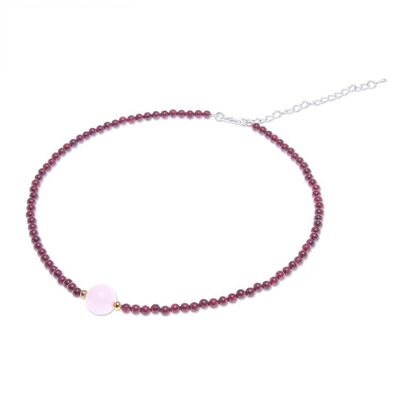 Alternate image for Handmade Garnet and Rose Quartz Beaded Necklace Precious Orb in Crimson