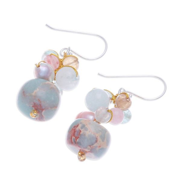 Alternate image for Jasper Cultured Pearl and Quartz Beaded and Hooked Earrings Cave Treasures
