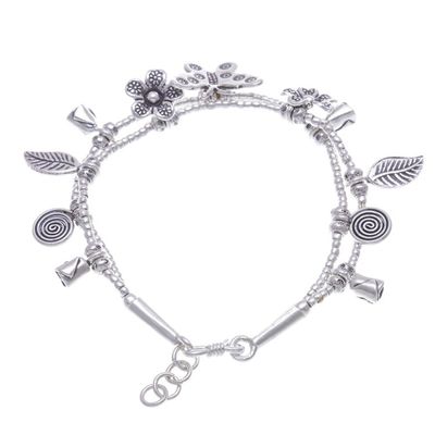 Alternate image for Karen Silver Double Strand Beaded Dragonfly Charm Bracelet Butterfly Meadow