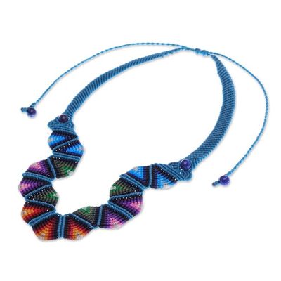 Alternate image for Thai Hand Threaded Macrame Lapis Lazuli Beaded Necklace Boho Morning in Blue