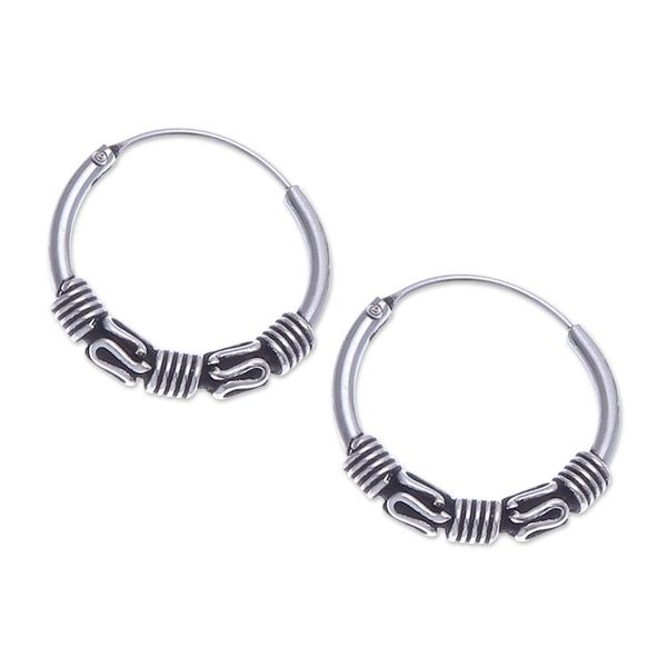 Alternate image for Traditional Thai Sterling Silver Hoop Earrings Set of 3 Traditional Thailand