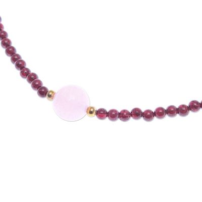 Alternate image for Handmade Garnet and Rose Quartz Beaded Necklace Precious Orb in Crimson