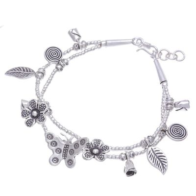 Alternate image for Karen Silver Double Strand Beaded Dragonfly Charm Bracelet Butterfly Meadow