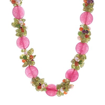 Alternate image for Beaded Quartz Multigem Necklace from Thailand Peony Romance