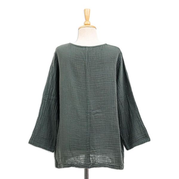 Alternate image for Sage Grey Cotton Double Gauze Blouse Modern Look in Grey