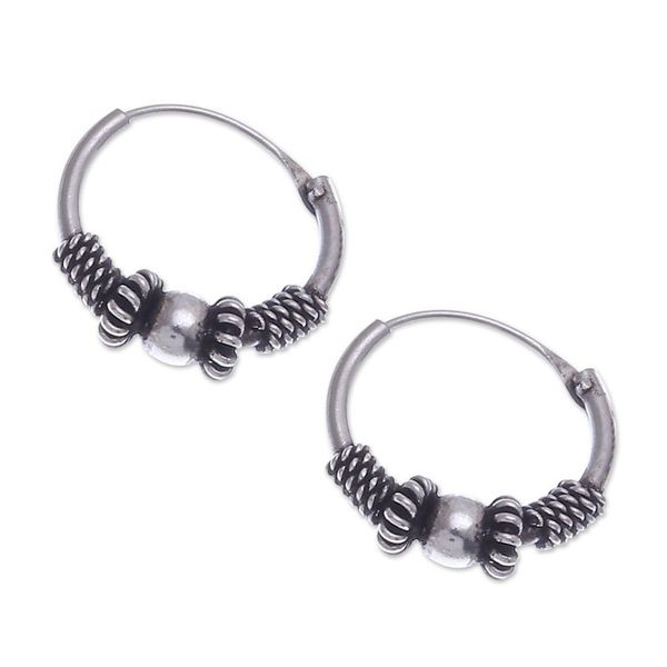 Alternate image for Traditional Thai Sterling Silver Hoop Earrings Set of 3 Traditional Thailand
