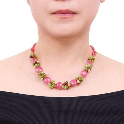 Alternate image for Beaded Quartz Multigem Necklace from Thailand Peony Romance