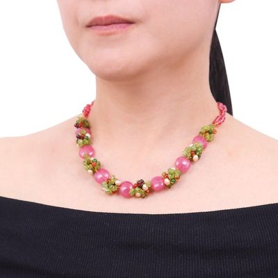 Alternate image for Beaded Quartz Multigem Necklace from Thailand Peony Romance