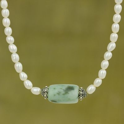 Alternate image for Handcrafted Pearl and Jade Necklace Touch of Life