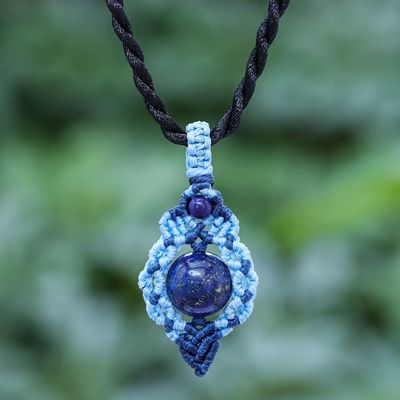 Alternate image for Handmade Macrame Necklace with Lapis Lazuli Heartfelt Wish