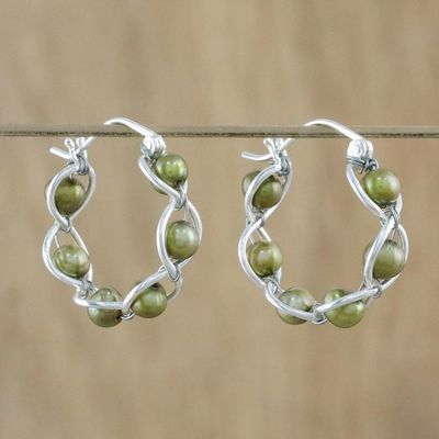 Alternate image for Green Cultured Pearl and 925 Silver Earrings from Thailand Cloud Twist in Green