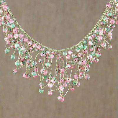 Alternate image for Agate Beaded Waterfall Necklace in Pink from Thailand Fantasy Rain in Pink