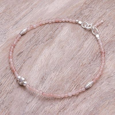 Alternate image for Handmade Sunstone and Silver Beaded Bracelet Good Vibrations in Pink