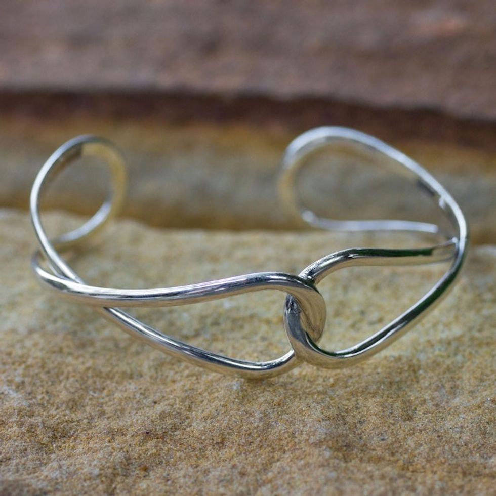 Handcrafted Modern Sterling Silver Cuff Bracelet 'Lives Entwined'