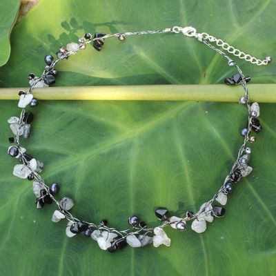 Alternate image for Beaded Quartz and Pearl Necklace from Thailand River of Night