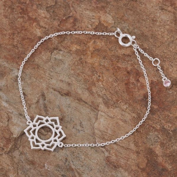 Alternate image for Sterling Silver Pendant Bracelet with Pink Cubic Zirconia Pink Chakra Crown