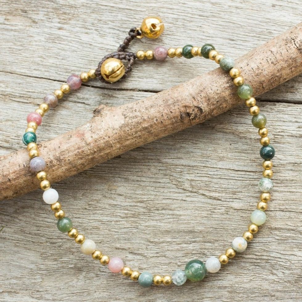 Colorful Agate and Brass Handcrafted Anklet 'Cheerful Walk'