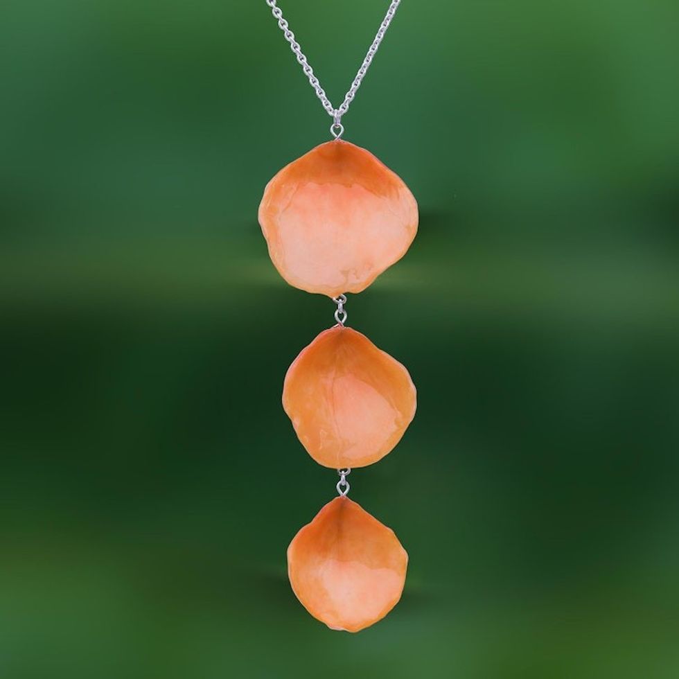 Natural Orange Rose Petal Necklace from Thailand 'Pretty Orange Petals'